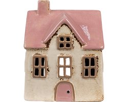 Clayre & Eef Waxinelichthouder Huis 13x10x16 cm Beige Roze Keramiek