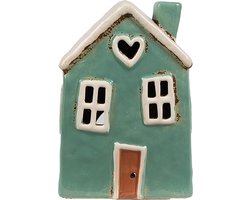 Clayre & Eef Waxinelichthouder Huis 13x9x18 cm Groen Beige Keramiek