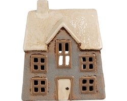Clayre & Eef Waxinelichthouder Huis 15x10x17 cm Grijs Beige Keramiek