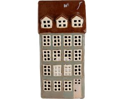 Clayre & Eef Waxinelichthouder Huis 15x11x30 cm Grijs Bruin Keramiek