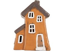 Clayre & Eef Waxinelichthouder Huis 16x11x22 cm Oranje Keramiek