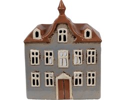 Clayre & Eef Waxinelichthouder Huis 16x9x20 cm Grijs Bruin Keramiek