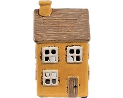 Clayre & Eef Waxinelichthouder Huis 9x9x15 cm Geel Bruin Keramiek