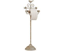 Clayre & Eef WC Rol houder 22x10x69 cm Beige Ijzer Vogel Toiletrolhouder