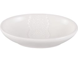 Clayre & Eef Zeepbakje 14x10 cm Wit Keramiek Rond Zeephouder Zeepschaaltje Zeeprekje