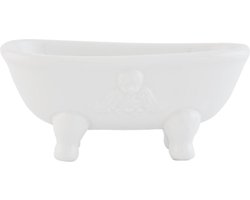 Clayre & Eef Zeepbakje Badkuip 14x6 cm Wit Keramiek Ovaal Zeephouder