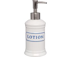 Clayre & Eef Zeepbakje Ø 8*18 cm / 400 ml Wit, Blauw Keramiek Rond Lotion Zeephouder Zeepschaaltje Zeeprekje