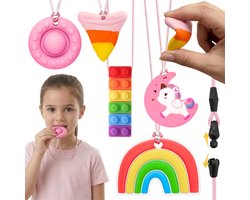 CLDY Set met sensorische bijtringen voor kinderen, therapeutische ketting, siliconen bijtring, voor meisjes - 5 stuks