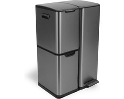 Cleaning prullenbak - 60L - Soft close - Metal grey - Afval Scheiden 3 bakken - 47 x 39 x 72