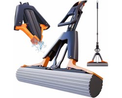 CleanWin® Cinderella Mop – Dweil Vloerwisser – PVA Spons Mop met Zelfuitwringend Systeem, RVS Steel en 2 PVA-Sponzen – Ideaal voor Tegels, Badkamer en Garage (33 cm)