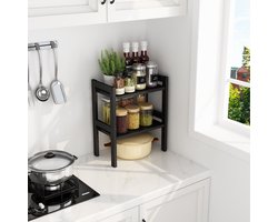 Clear Living - Kruidenrek - Keuken organizers - Aanrecht organiser - Keukenkast organizer - Metaal - Zwart