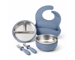 CLENE® RVS Babyset Servies 5-delig met Zuignap | BPA-vrij & Vaatwasserbestendig | Peuter Eetset Giftset Blauw