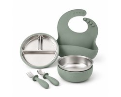 CLENE® RVS Babyset Servies 5-delig met Zuignap | BPA-vrij & Vaatwasserbestendig | Peuter Eetset Giftset Groen