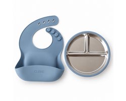 CLENE® RVS Bord Baby met Zuignap en Slabbetje | BPA-vrij | Blauw