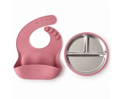 CLENE® RVS Bord Baby met Zuignap en Slabbetje | BPA-vrij | Roze