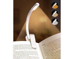 Clip Nachtlampje - Nachtlampje - Boeklampje voor lezen in bed - Clip Boeklampje met traploze dimfunctie - 3 standen - Oplaadbaar - Lichtgewicht cliplampje - Geschikt voor lezen, reizen, bureau - Wit