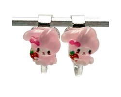 Clip Oorbellen Kinderen - Oorclips - Lichtroze Melody konijntje met aardbei- Knopjes - MNQ bijoux