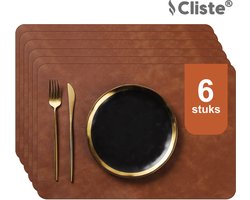 Cliste Leren Placemat Set van 6 - Duurzaam, Stijlvol & 45x30 cm - Zand - Antislip Placemats - Placemats
