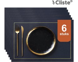 Cliste Luxe Dubbelzijdige Leer Placemat Set van 6 - Blauw en Geel - 45x30 cm - Antislip Placemats - Onderzetter - Placemats