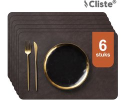 Cliste Luxe Leren Placemats Set van 6 - 45x30 cm - Stijlvol Zwart - Placemats - Elegante Tafeldecoratie - Antislip Placemats
