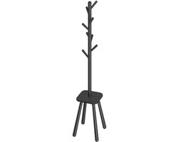 Cloakroom Stand - Coat Rack - Hall Tree - 8 Hooks & Storage - Space Saving Design - Rubber Wood & MDF - 34,7 x 34,7 x 170,5 cm - Zwart