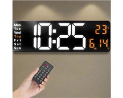 Clock 1 XXL White/Orange - Digitale Wandklok Met Temperatuurweergave - Grote LED Klok Zonder Tikkend Geluid - Helder En Stijlvol Display