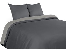 Clord - Duvetcover Set - Zacht Microfiber Dekbedovertrek 230x220cm - Kussenslopen 50x75cm - Donkergrijs en Lichtgrijs