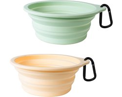 Clord - Opvouwbare Hondenkommen - 2-Pack - Siliconen Waterkom - Lekvrije Reiskommen met Karabijnhaak - Voor Honden en Katten (Licht Munt, Beige Crème)
