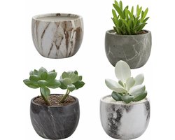 CLORD Set van 4 Marmeren Mini-Keramische Succulentenpotten: Perfect voor Vetplanten, Cactussen en Meer