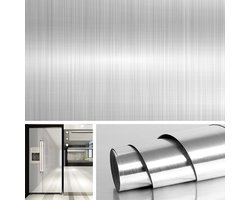Clord - Zelfklevende Decorfolie - 5 m x 90 cm - Geborsteld Rvs Design - Zilveren Metaalfolie - Keuken & Werkblad