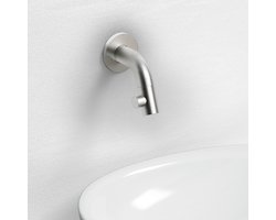 Clou Kaldur fonteinkraan 2x6.8cm korte uitloop met wandmontage RVS geborsteld