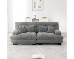 Cloud Ecksofa voor woonkamer, Chenille hoekbank met 2 lendenkussens en 2 decoratieve kussens, massief houten frame, Chenille grijs