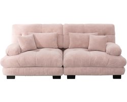 Cloud Ecksofa voor woonkamer, Chenille hoekbank met 2 lendenkussens en 2 decoratieve kussens, massief houten frame, roze