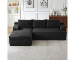 Cloud L-vorm modulaire bank met slaapfunctie - Zwart corduroy - Geen montage, diep zitvlak, pocketvering en schuim - Flexibel modulair, uit te klappen tot bed - Geschikt voor woonkamer, slaapkamer en appartement