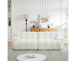 Cloud Sofa, Extra Grote Tweezitsbank – Brede Armleuningen en Modern Design met Knoopdetails, Gebogen Bank, geschikt voor Woonkamers en Appartementen, Geen Montage Nodig-A-Beige