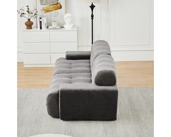 Cloud Sofa, Extra Grote Tweezitsbank – Brede Armleuningen en Modern Design met Knoopdetails, Gebogen Bank, geschikt voor Woonkamers en Appartementen, Geen Montage Nodig-A-Grijs