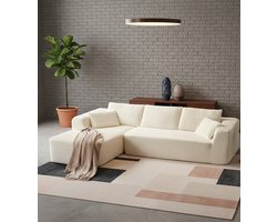 CloudComfort Hoekbank met Slaapfunctie – Modulaire Corduroy Slaapbank L-Vorm – 270 cm – 3-Zits met Voetenbank – Geen Montage – Beige House&Garden