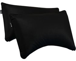 Cloudpillo Plus Duopack Kussenslopen - Set van 2 (52x82 cm) - Luxe Katoen Satijn (300TC) - Midnight Black - Zijdezacht, Hypoallergeen & Ademend