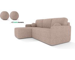 Cloudsofa - Lounge - Taupe - uitklapbare tweepersoons slaapbank - van witte gekrulde stof - inklapbare leuning - Uitklapbaar zitvlak - Comfortabele Bank