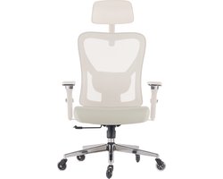 CLOUVOU CleverSeat Ergonomische Bureaustoel voor Thuis & Kantoor - 4D Armleuningen - Orthopedisch Rugkussen - Max. 150 kg - Crèmewit