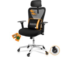 CLOUVOU Ergonomische Bureaustoel CleverSeat - 4D Armleuningen - Bureau Stoel voor Volwassenen - Max 150 kg - Orthopedisch Rugkussen - Zwart
