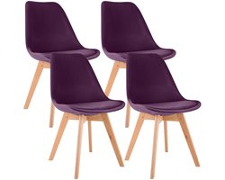 CLP 4-delige set Linares eetkamerstoelen met rugleuning en gestoffeerd op beukenhouten frame Fluweel/purper