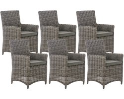 CLP 6-delige tuinstoelenset Fontana - polyrattan stoelen met hoge rugleuning en zitkussens grijs gevlekt