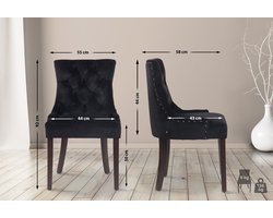 CLP Aberdeen Set van 4 eetkamerstoelen - Zonder armleuning - Hout - Fluweel - zwart antiek