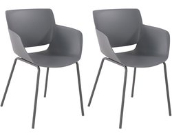 CLP Alpena Set van 2 stoelen - Buitenstoel - weerbestendig en UV-bestendig - Stoelframe van gepoedercoat staal - Fauteuil - Kunststof/donkergrijs