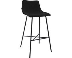 CLP Altona Barkruk - met rugleuning en voetsteun - zwart metalen frame - modern Scandinavisch - keukenbarkruk - zwart/zwart