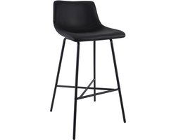 CLP Altona Barkruk - met rugleuning en voetsteun - zwart metalen frame - modern Scandinavisch - keukenbarkruk - zwart/zwart