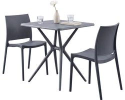 CLP Amino Tuinmeubelset - stapelbaar - 2 stoelen - tafel - weerbestendige - balkonset - voor tuin, balkon en terras - donkergrijs