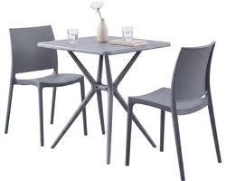 CLP Amino Tuinmeubelset - stapelbaar - 2 stoelen - tafel - weerbestendige - balkonset - voor tuin, balkon en terras - grijs