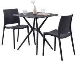 CLP Amino Tuinmeubelset - stapelbaar - 2 stoelen - tafel - weerbestendige - balkonset - voor tuin, balkon en terras - zwart
